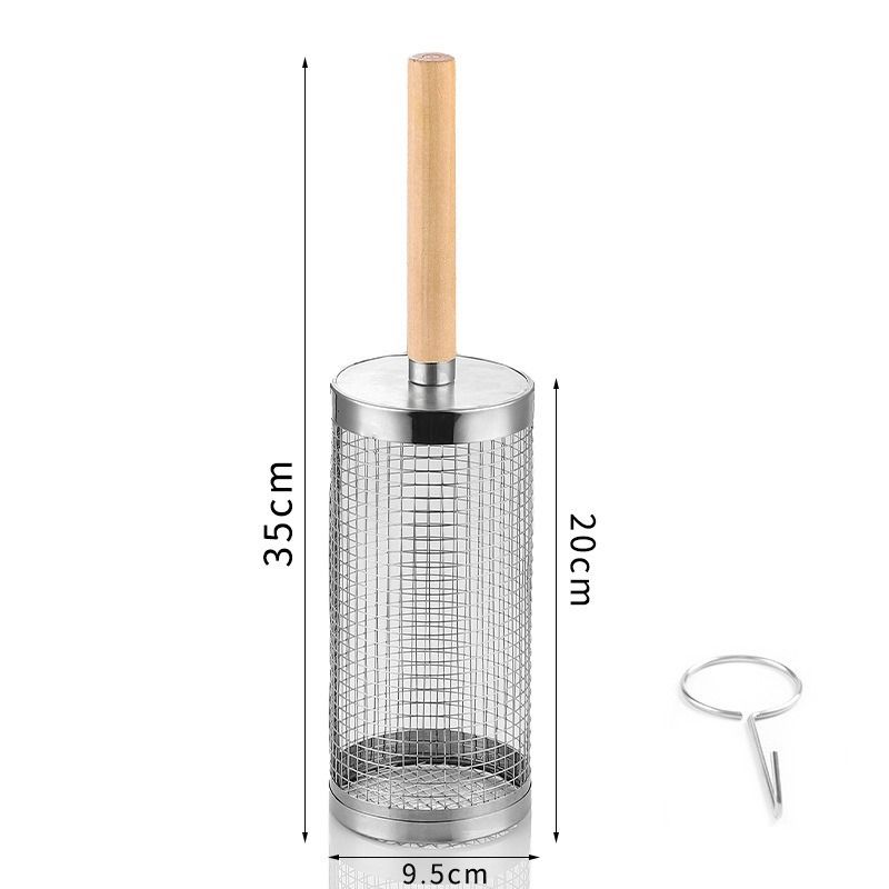 Food-grade stainless steel rotisserie skewer, 360° rotatable, with heat-resistant wooden handle—outdoor camping barbecue tool (Small) - Image 1