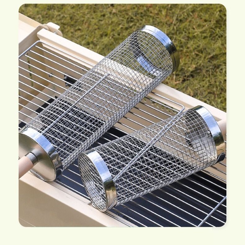 Food-grade stainless steel rotisserie skewer, 360° rotatable, with heat-resistant wooden handle—outdoor camping barbecue tool (Small) - Image 7