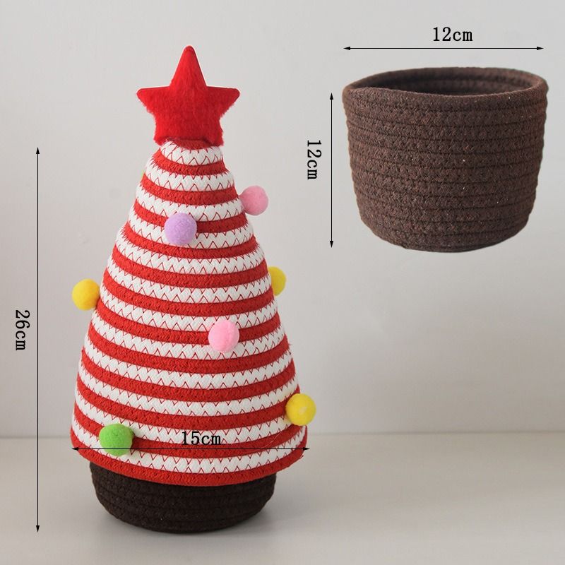 Christmas-themed cotton yarn woven storage basket, Christmas tree-shaped desktop storage box with lid, entryway key and remote control organizer - cosmetic storage box - red and white - Image 1
