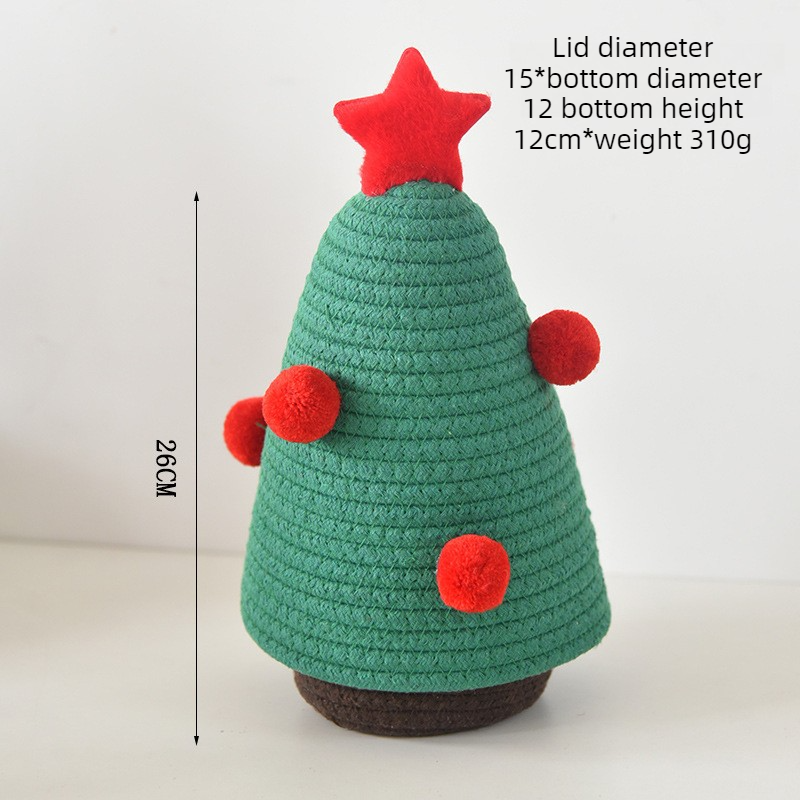 Christmas-themed cotton yarn woven storage basket, Christmas tree-shaped desktop storage box with lid, entryway key and remote control organizer - cosmetic storage box - green - Image 1