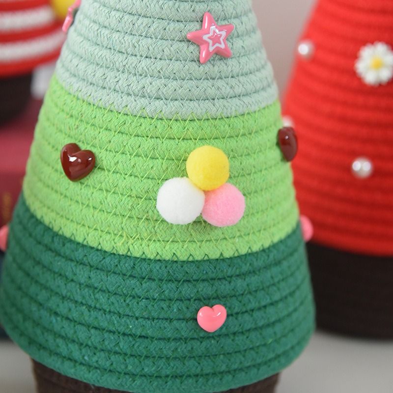 Christmas-themed cotton yarn woven storage basket, Christmas tree-shaped desktop storage box with lid, entryway key and remote control organizer - cosmetic storage box - green - Image 6