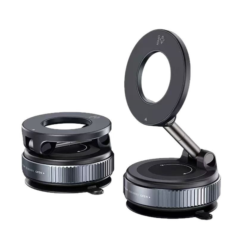 Vacuum and Magnetic Car Phone Mount, 3-Axis Foldable and Rotating Navigation Mount, Residue-Free Universal Desktop/Car Phone Mount - Black - Image 1