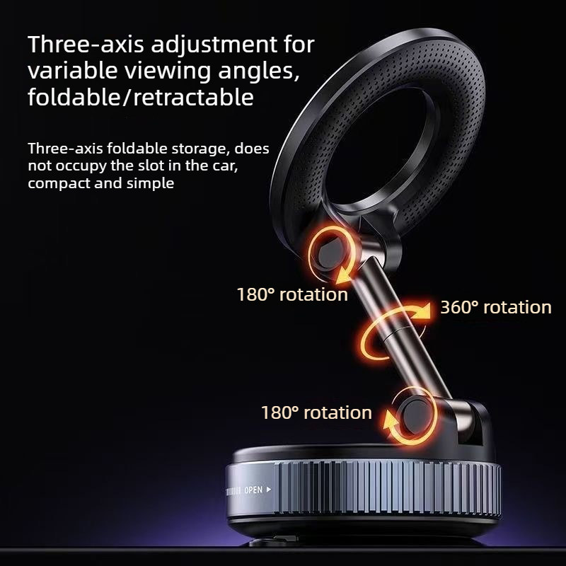 Vacuum and Magnetic Car Phone Mount, 3-Axis Foldable and Rotating Navigation Mount, Residue-Free Universal Desktop/Car Phone Mount - Black - Image 2