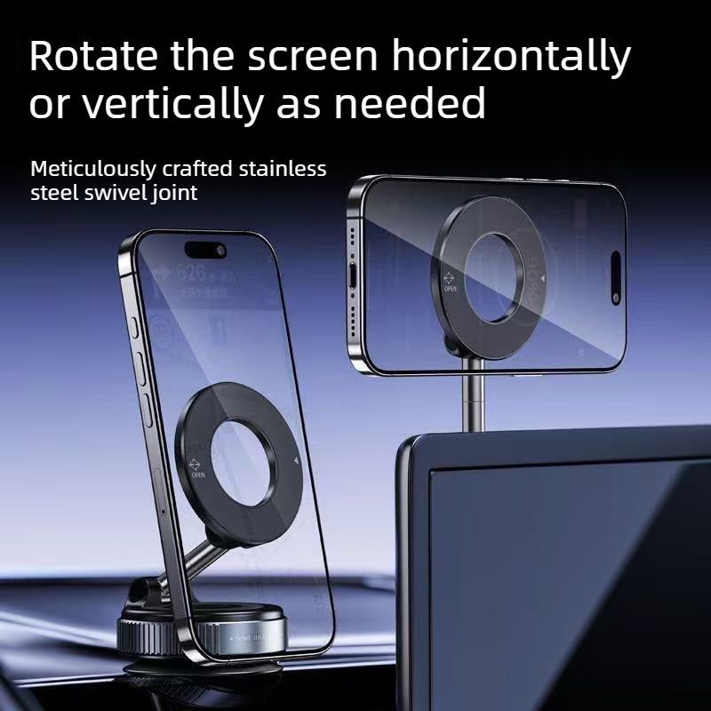 Vacuum and Magnetic Car Phone Mount, 3-Axis Foldable and Rotating Navigation Mount, Residue-Free Universal Desktop/Car Phone Mount - Black - Image 4