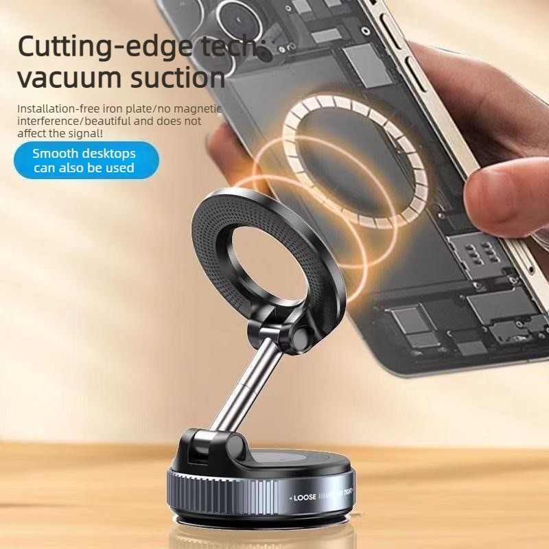 Vacuum and Magnetic Car Phone Mount, 3-Axis Foldable and Rotating Navigation Mount, Residue-Free Universal Desktop/Car Phone Mount - Black - Image 5