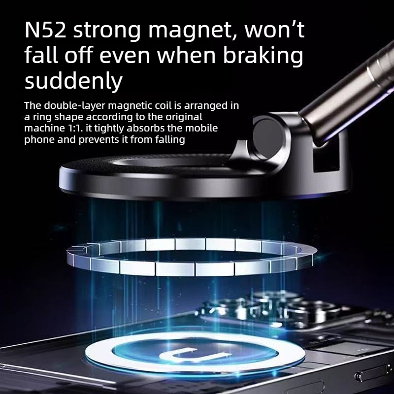Vacuum and Magnetic Car Phone Mount, 3-Axis Foldable and Rotating Navigation Mount, Residue-Free Universal Desktop/Car Phone Mount - Black - Image 6
