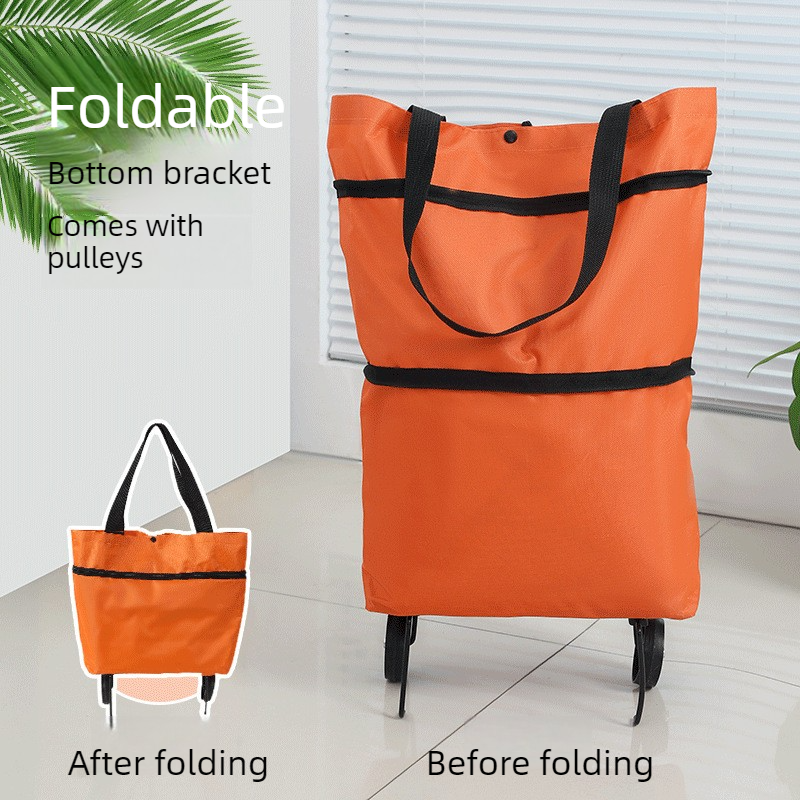 Foldable Shopping Trolley with Wheels, Portable Large-Capacity Oxford Cloth Shopping Cart, Home Delivery Cart - Orange - Image 1