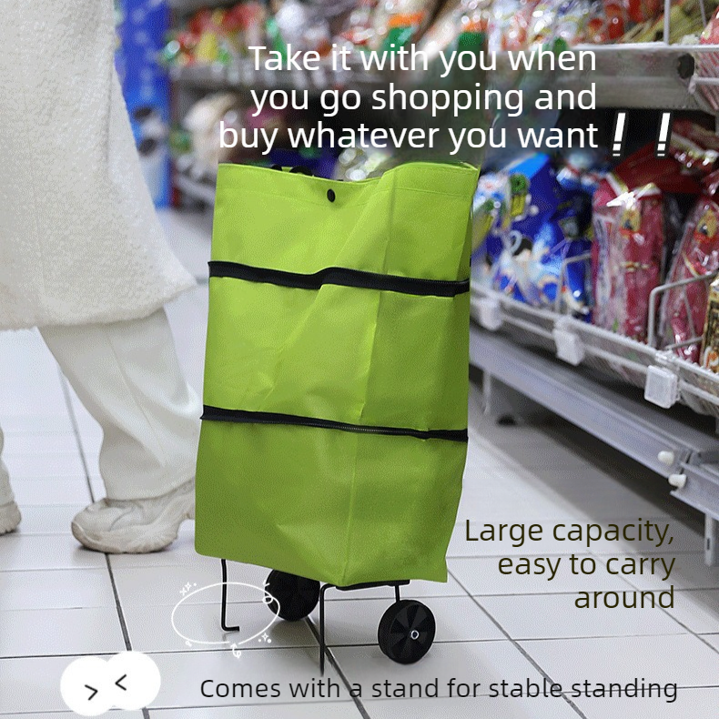 Foldable Shopping Trolley with Wheels, Portable Large-Capacity Oxford Cloth Shopping Cart, Home Delivery Cart - Orange - Image 5