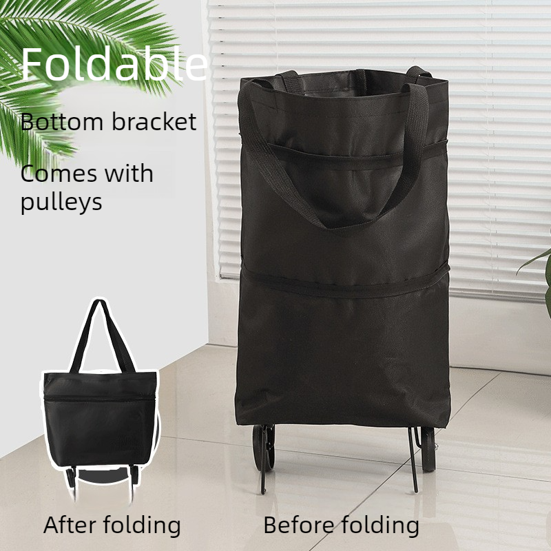 Foldable Shopping Trolley, Wheeled Grocery Cart, Portable Large-Capacity Oxford Cloth Shopping Cart, Home Delivery Cart - Black - Image 1