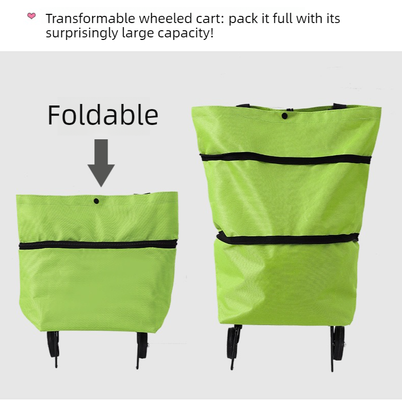 Foldable Shopping Trolley, Wheeled Grocery Cart, Portable Large-Capacity Oxford Cloth Shopping Cart, Home Delivery Cart - Black - Image 6