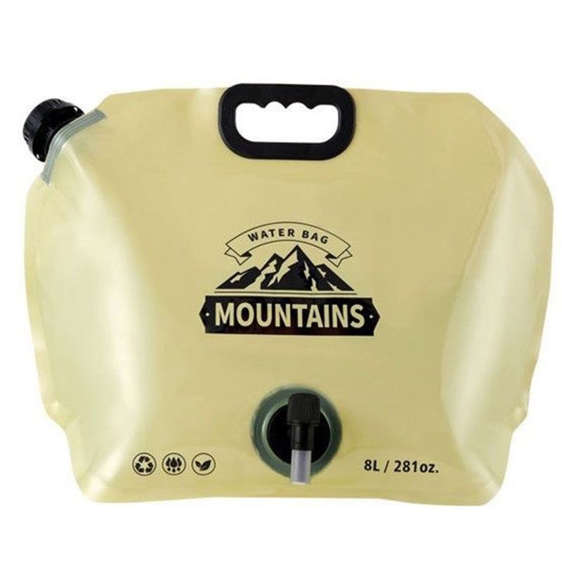 8L Large-Capacity Foldable Outdoor Water Bag,Built-in Faucet, Portable Camping and Travel Water Bag - Khaki - Image 1