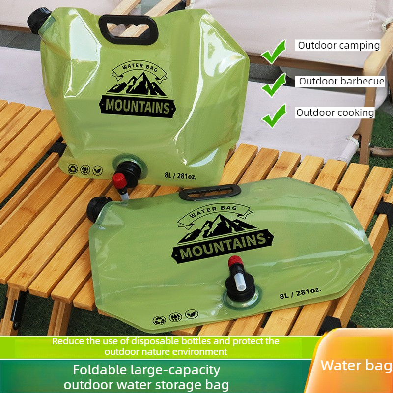 8L Large-Capacity Foldable Outdoor Water Bag,Built-in Faucet, Portable Camping and Travel Water Bag - Khaki - Image 3