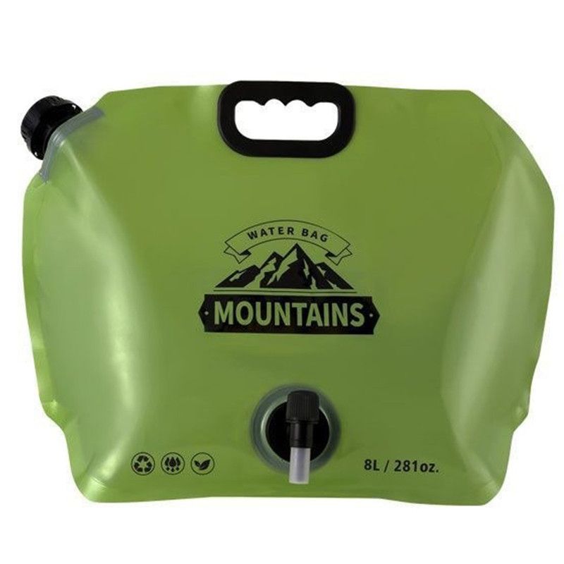 8L Large-Capacity Foldable Outdoor Water Bag,Built-in Faucet, Portable Camping and Travel Water Bag - Green - Image 1