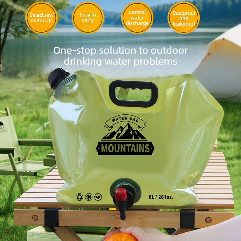 8L Large-Capacity Foldable Outdoor Water Bag,Built-in Faucet, Portable Camping and Travel Water Bag - Green - Image 2