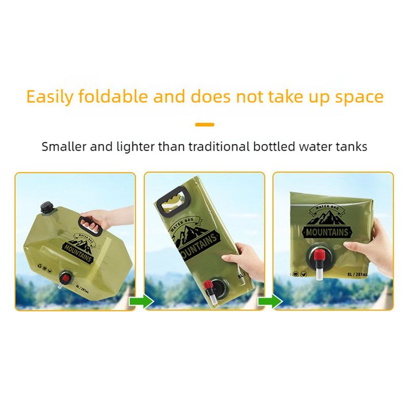 8L Large-Capacity Foldable Outdoor Water Bag,Built-in Faucet, Portable Camping and Travel Water Bag - Green - Image 6