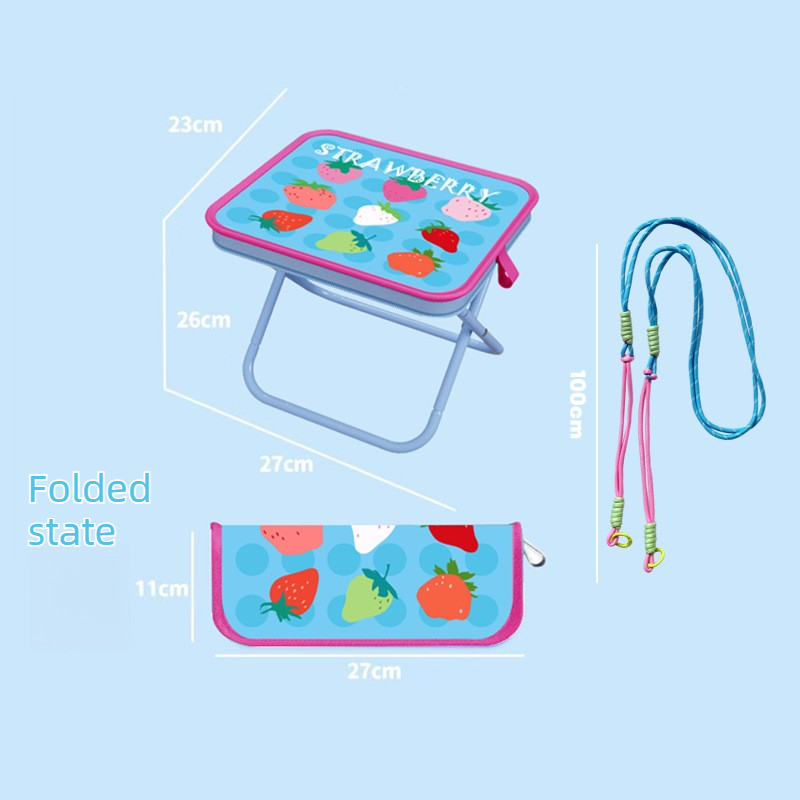 Portable folding camping chair,  versatile folding chair for outdoor fishing, waiting in line, and picnics - Colorful Strawberry Pattern - Image 1