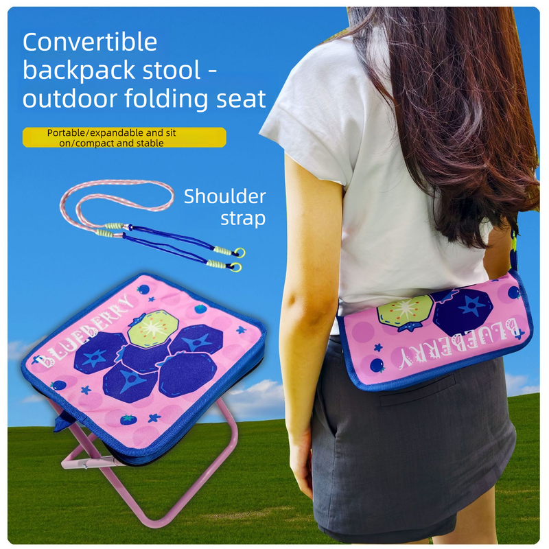 Ultra-lightweight and portable folding camping chair,  versatile folding chair for outdoor fishing, waiting in line, and picnics—Yellow Watermelon Pattern - Image 2