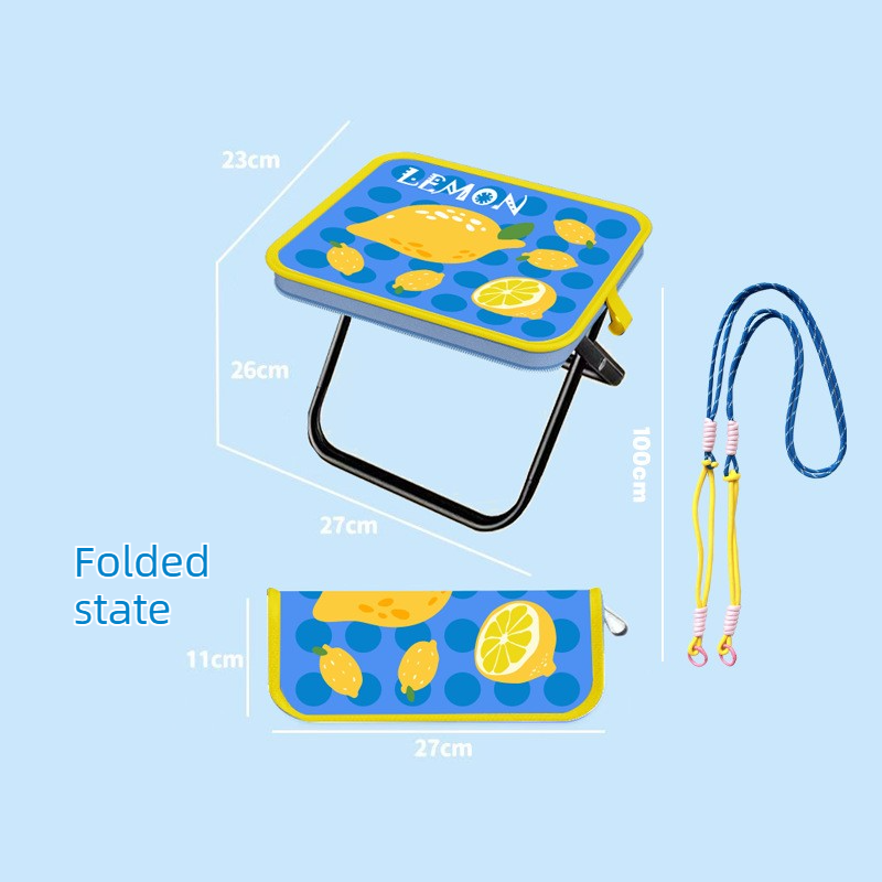 Portable folding camping chair,  versatile folding chair for outdoor fishing, waiting in line, and picnics - Blue Lemon Patter - Image 1