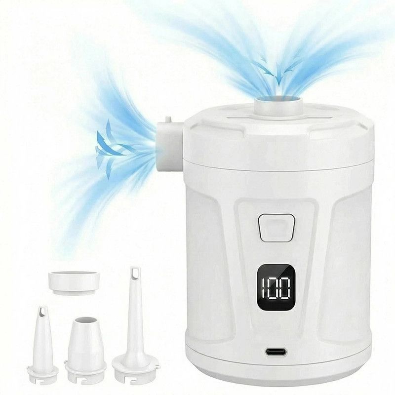 Outdoor Camping Digital Electric Air Pump, 5200mAh Built-in Battery, for Air Mattresses and Swim Rings - White - Image 1