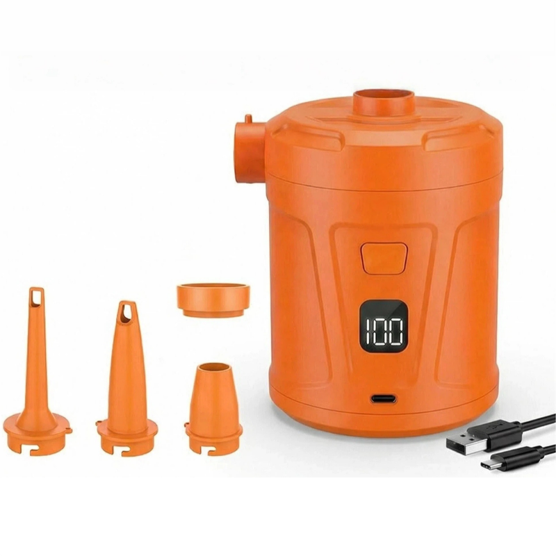 Outdoor Camping Digital Electric Air Pump, 5200mAh Built-in Battery, for Air Mattresses and Swim Rings - Orange - Image 1