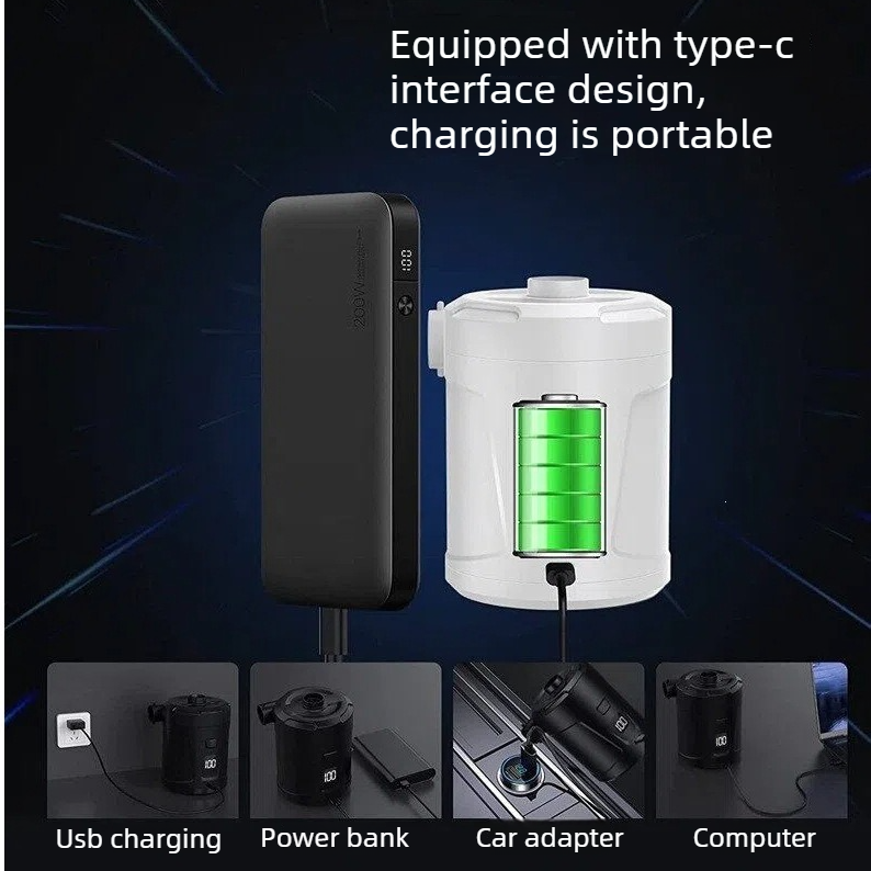 Outdoor Camping Digital Electric Air Pump, 5200mAh Built-in Battery, for Air Mattresses and Swim Rings - Orange - Image 7
