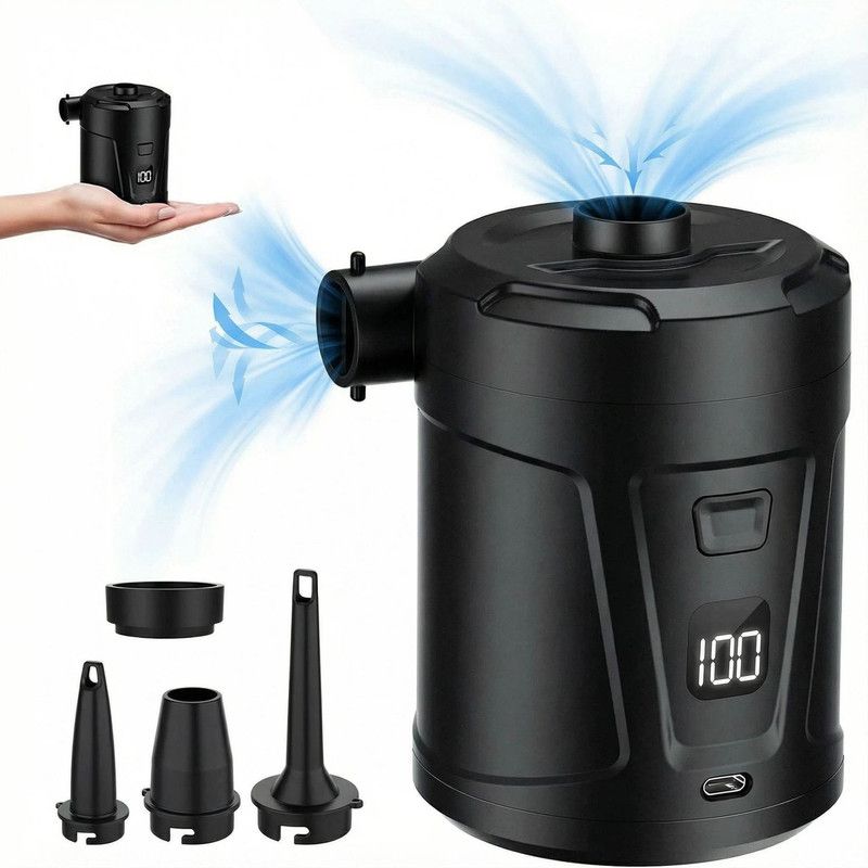 Outdoor Camping Digital Electric Air Pump, 5200mAh Built-in Battery, for Air Mattresses and Swim Rings - Black - Image 1