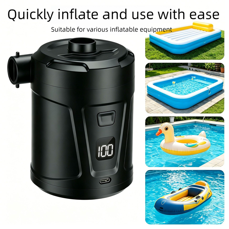 Outdoor Camping Digital Electric Air Pump, 5200mAh Built-in Battery, for Air Mattresses and Swim Rings - Black - Image 3