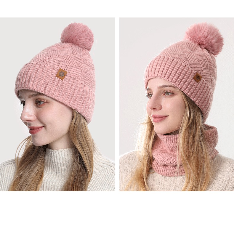 Women's Fashionable Winter 3-Piece Set: Knit Hat, Scarf, and Gloves.  A must-have for outdoor skiing and cycling - Pink - Image 2