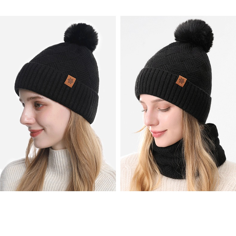 Women's Fashionable Winter 3-Piece Set: Knit Hat, Scarf, and Gloves.  A must-have for outdoor skiing and cycling - Black - Image 2