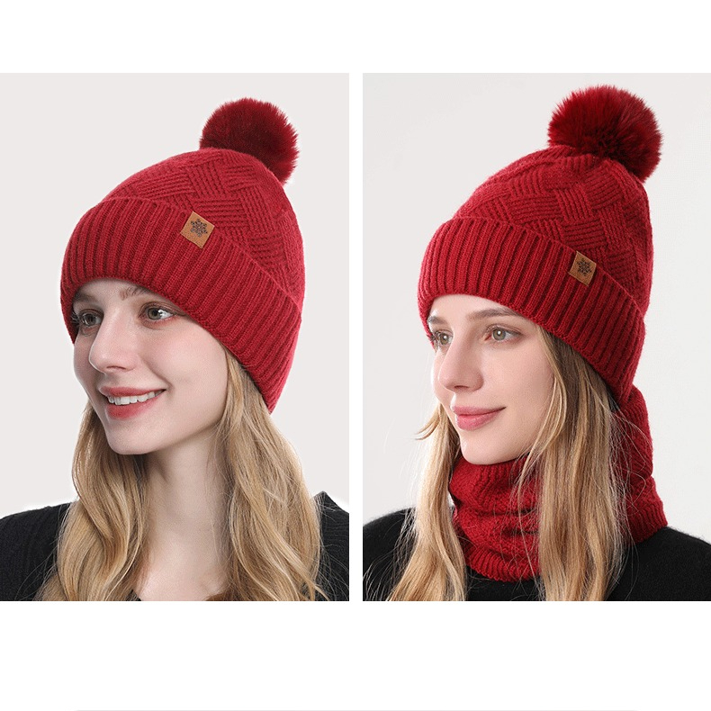 Women's Fashionable Winter 3-Piece Set: Knit Hat, Scarf, and Gloves.  A must-have for outdoor skiing and cycling - Red - Image 2