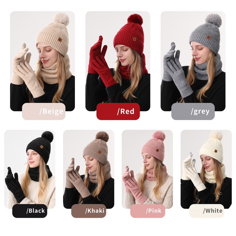 Women's Fashionable Winter 3-Piece Set: Knit Hat, Scarf, and Gloves.  A must-have for outdoor skiing and cycling—Gray - Image 6