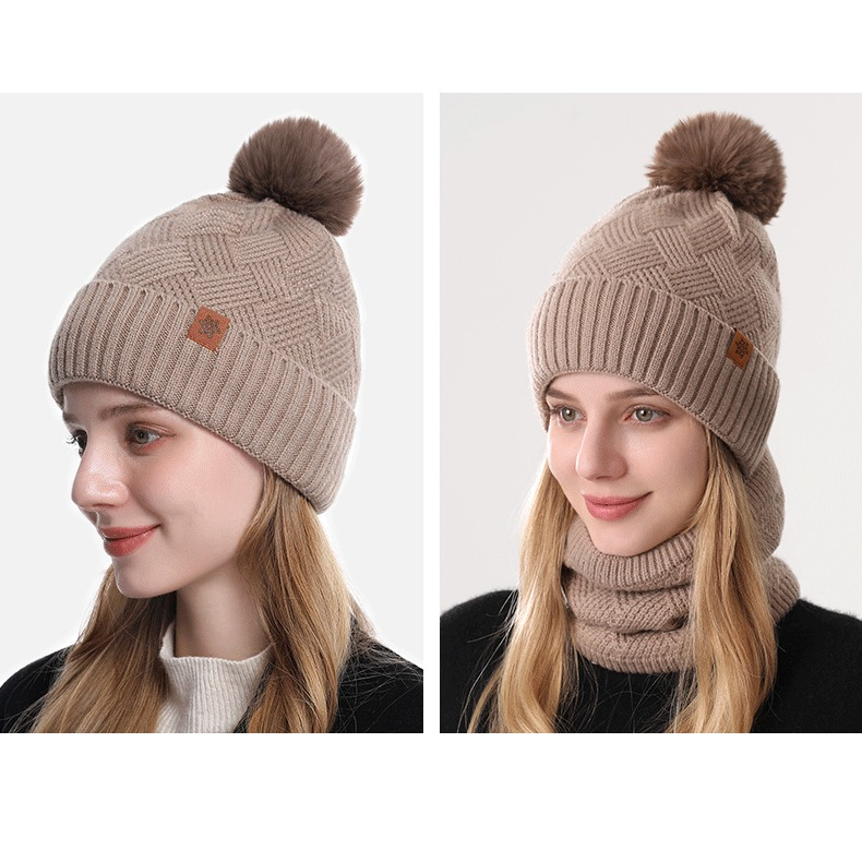 Women's Fashionable Winter 3-Piece Set: Knit Hat, Scarf, and Gloves.  A must-have for outdoor skiing and cycling - Khaki - Image 2