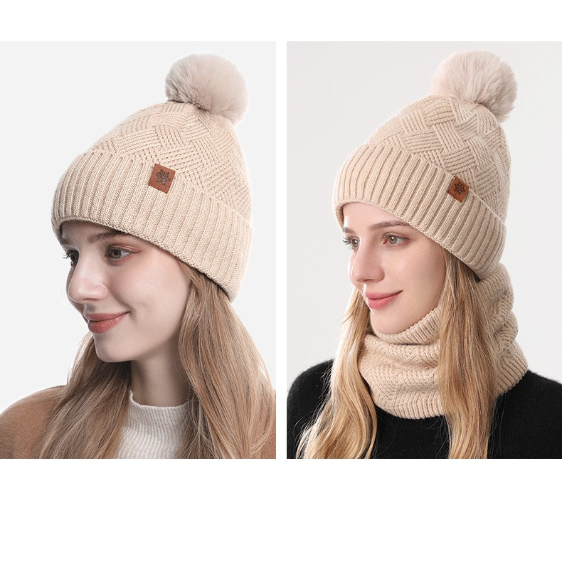 Women's Fashionable Winter 3-Piece Set: Knit Hat, Scarf, and Gloves.  A must-have for outdoor skiing and cycling—Beige - Image 2