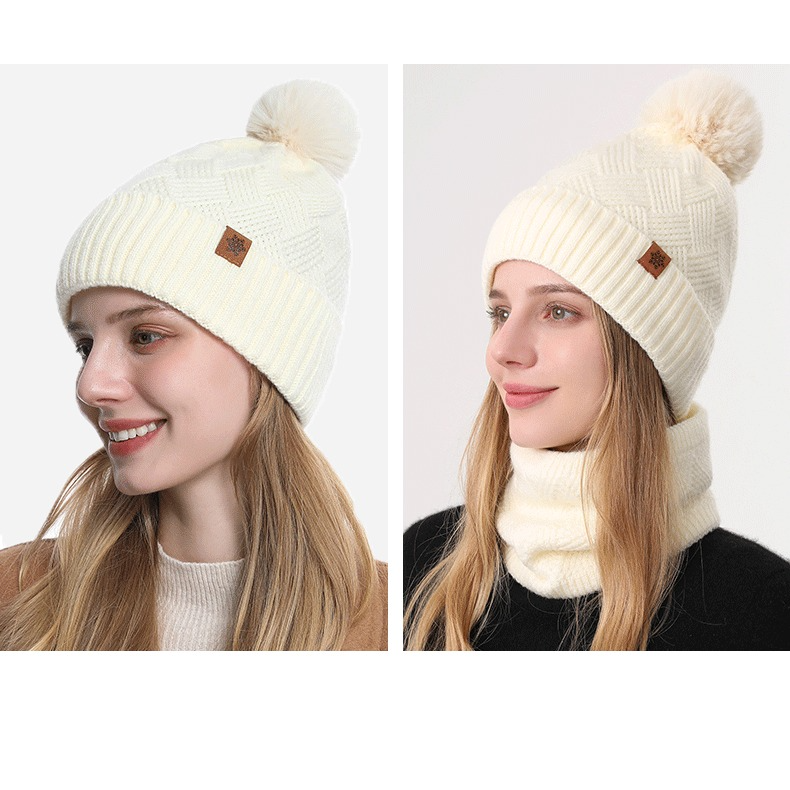Women's Fashionable Winter 3-Piece Set: Knit Hat, Scarf, and Gloves.  A must-have for outdoor skiing and cycling - Off-White - Image 2