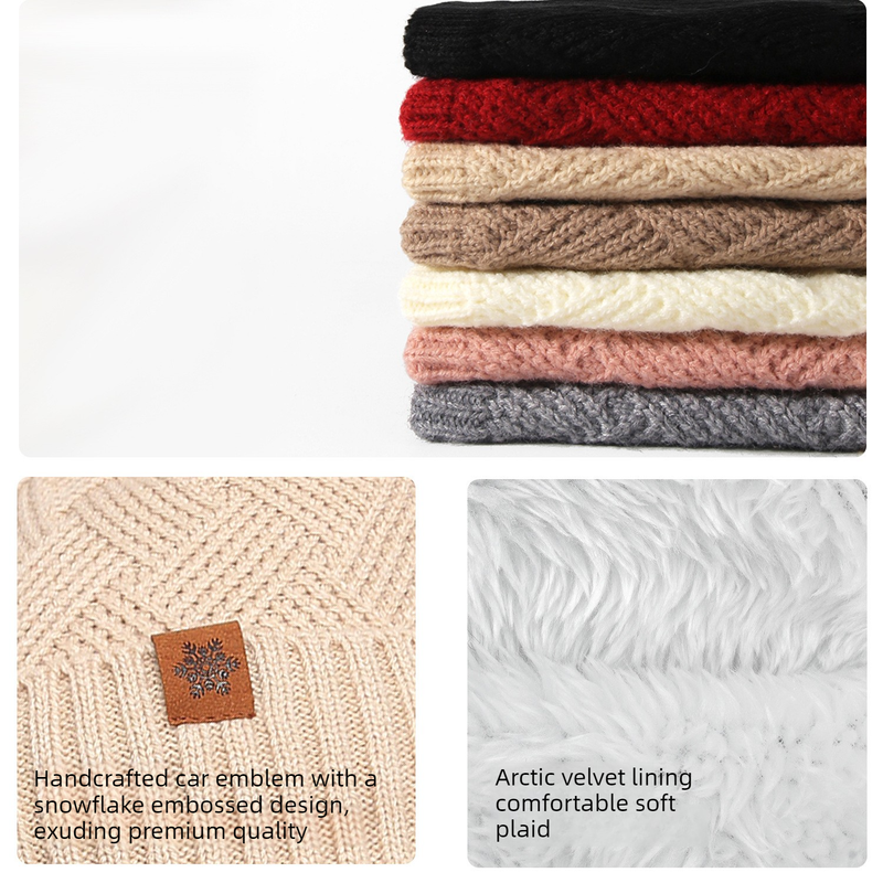 Women's Fashionable Winter 3-Piece Set: Knit Hat, Scarf, and Gloves.  A must-have for outdoor skiing and cycling - Off-White - Image 3