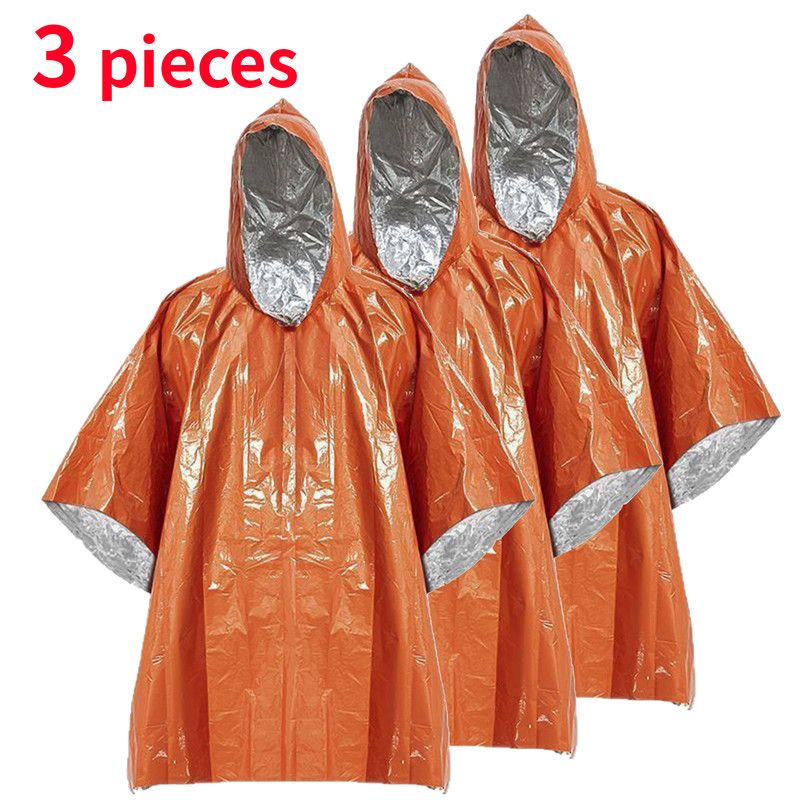 Outdoor Emergency Waterproof Insulated Raincoat, Portable Folding Camping and Hiking Cold-Weather Raincoat – Orange - Image 1