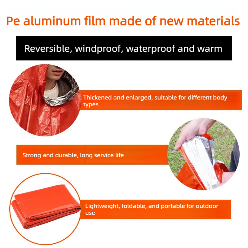 Outdoor Emergency Waterproof Insulated Raincoat, Portable Folding Camping and Hiking Cold-Weather Raincoat – Orange - Image 3