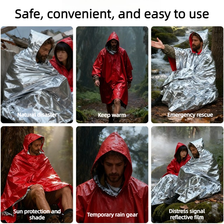 Outdoor Emergency Waterproof Insulated Raincoat, Portable Folding Camping and Hiking Cold-Weather Raincoat – Orange - Image 8