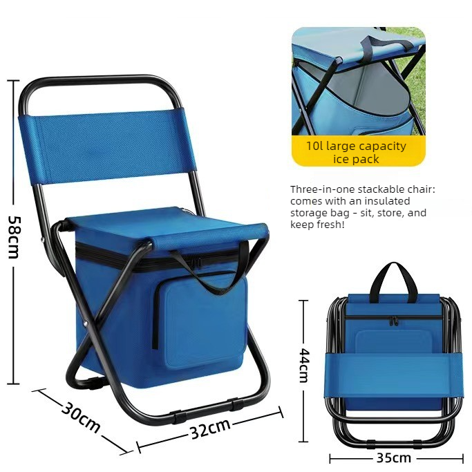 3-in-1 Outdoor Folding Chair with 10L Insulated Cooler, Durable Oxford Fabric, for Camping and Picnics - Blue - Image 1