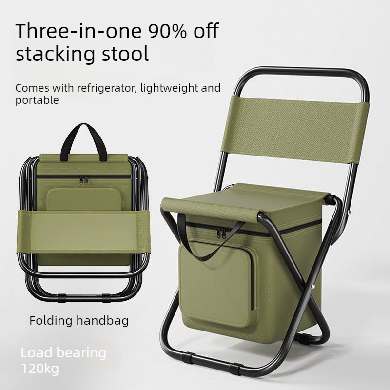3-in-1 Outdoor Folding Chair with 10L Insulated Cooler, Durable Oxford Fabric, for Camping and Picnics - Green - Image 1