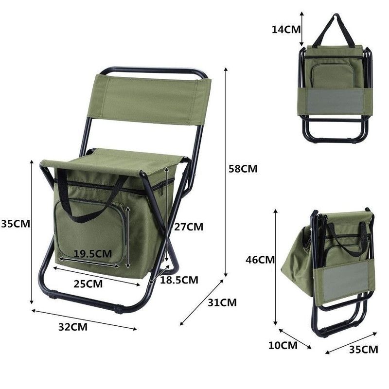 3-in-1 Outdoor Folding Chair with 10L Insulated Cooler, Durable Oxford Fabric, for Camping and Picnics - Green - Image 2