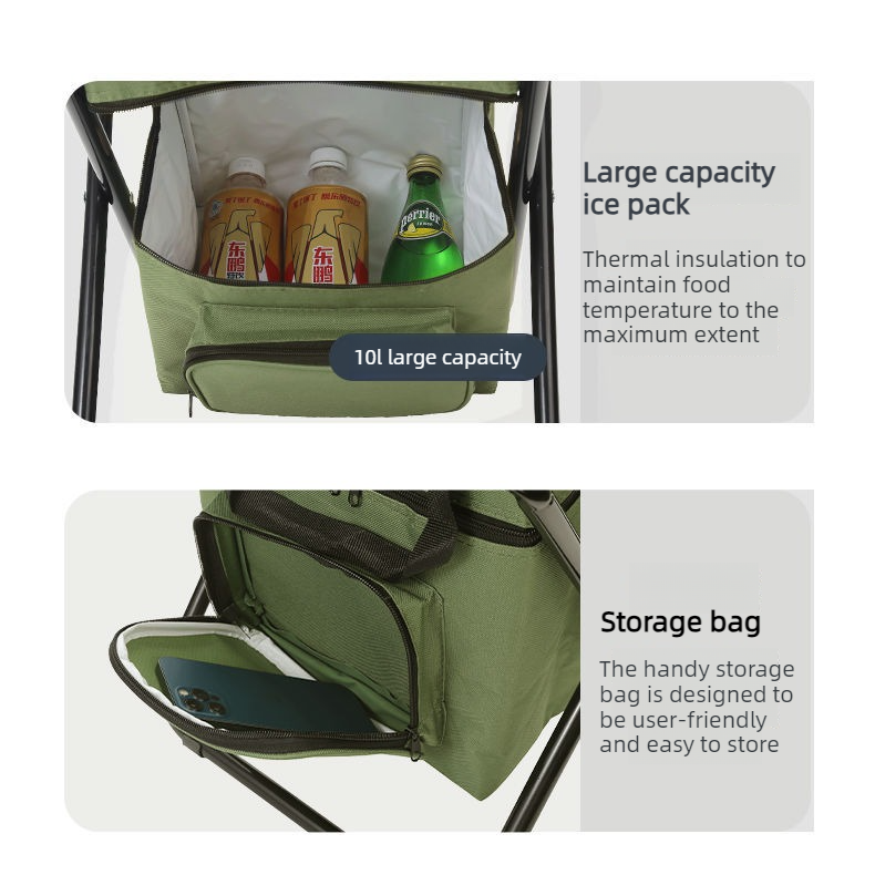 3-in-1 Outdoor Folding Chair with 10L Insulated Cooler, Durable Oxford Fabric, for Camping and Picnics - Green - Image 5