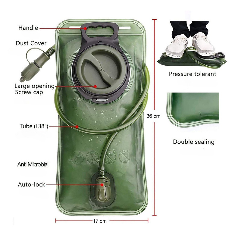 2L Outdoor Sports Hydration Pack, Portable Water Bladder for Running and Hiking, Food-Grade Water Bag - Black - Image 5