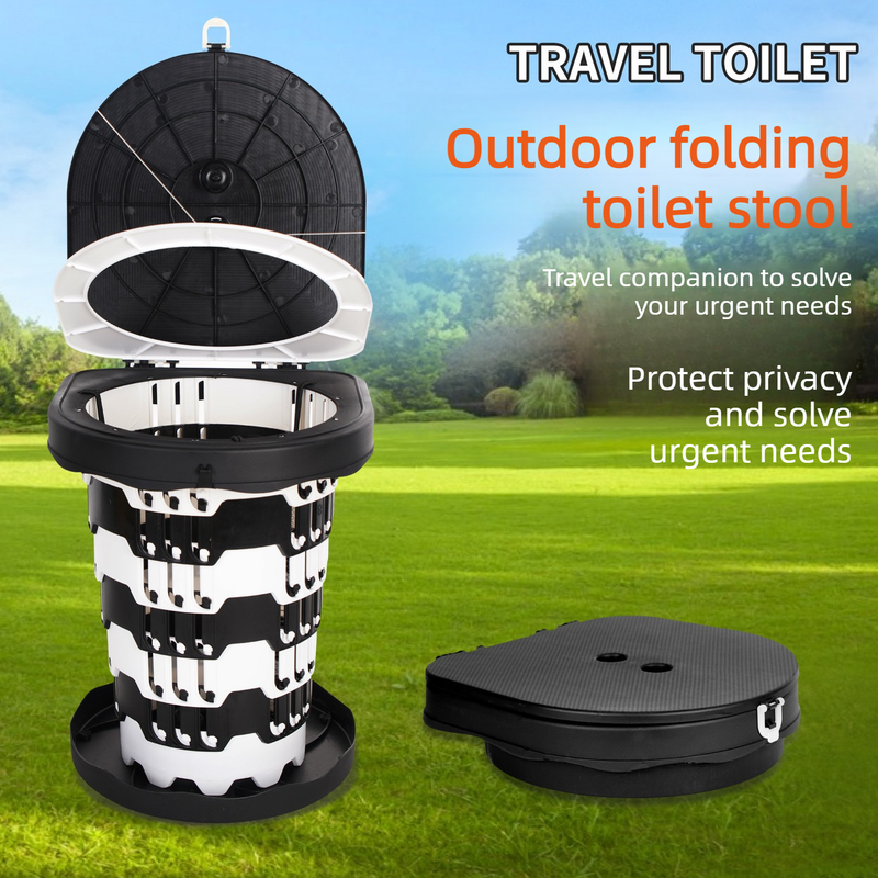 Outdoor Foldable Portable Toilet, Emergency Toilet Seat, Portable Camping Toilet Stool with Height Adjustment - Black - Image 1
