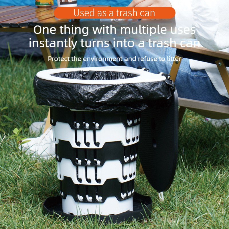 Outdoor Foldable Portable Toilet, Emergency Toilet Seat, Portable Camping Toilet Stool with Height Adjustment - Black - Image 3