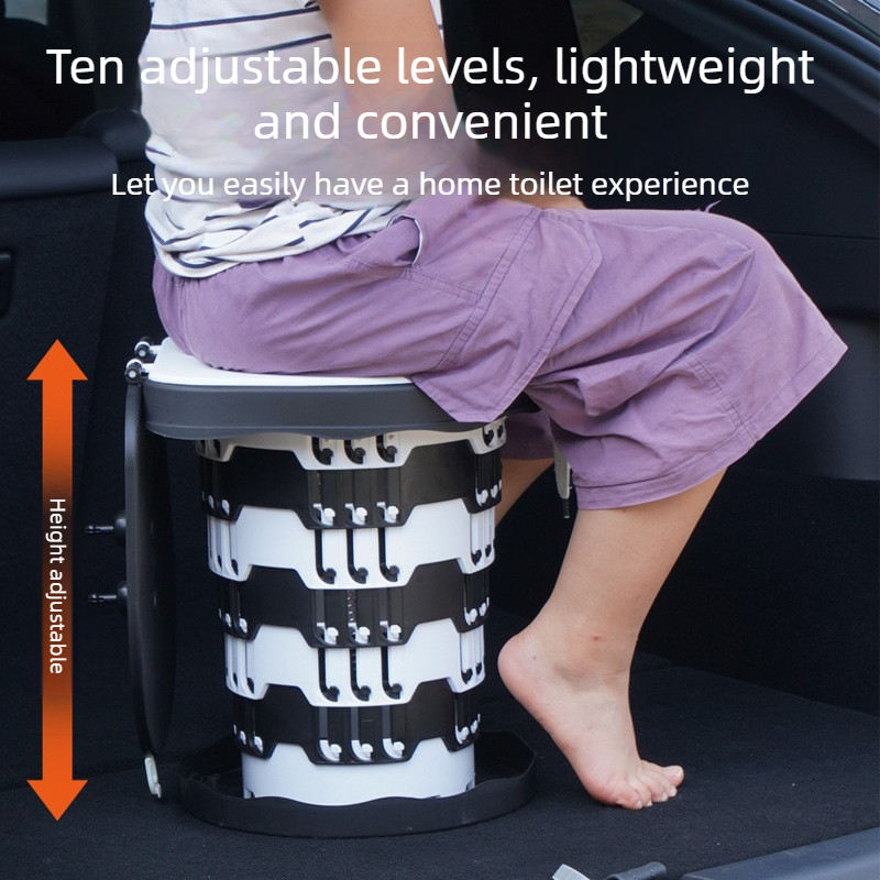 Outdoor Foldable Portable Toilet, Emergency Toilet Seat, Portable Camping Toilet Stool with Height Adjustment - Green - Image 2