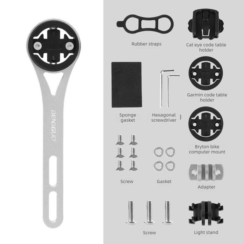 Lightweight Bike Computer Mount, One-Piece Extension Mount, Aluminum Alloy Cycling Mount - Silver - Image 1