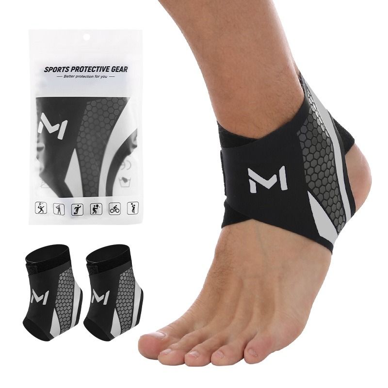 2-Pack Adjustable Compression Ankle Braces, Lightweight and Twist-Resistant - Gray - Image 1