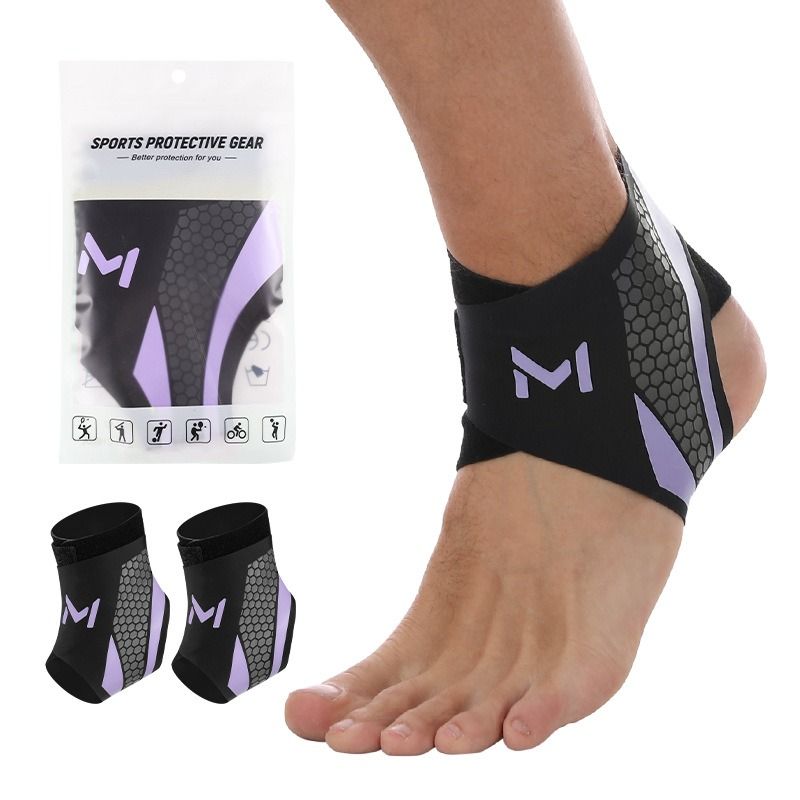 2-Pack Adjustable Compression Ankle Braces, Lightweight and Twist-Resistant - Purple - Image 1