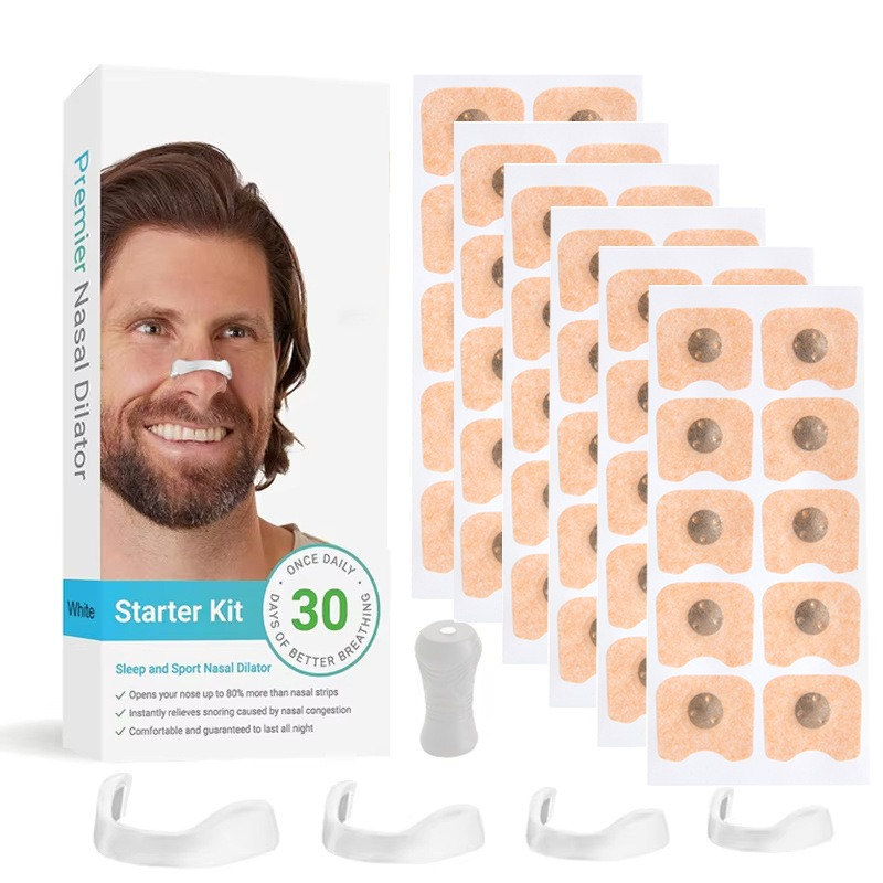 Square Magnetic Nose Clip Set: Anti-Snoring and Breathing-Enhancing Nose Patches—Breathing Aid for Sleep and Exercise—White - Image 1